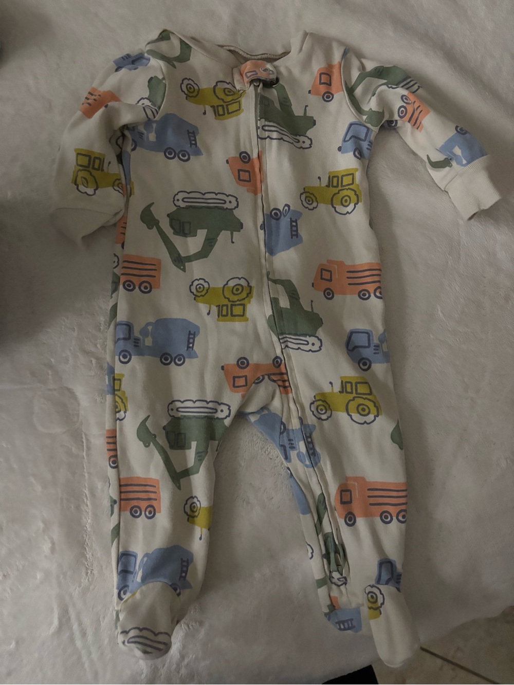 Carter's Cream Footed One-Piece with Blue, Green, Yellow & Orange Trucks